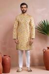 Shop_Arihant Rai Sinha_Mustard Silk Embroidery Butti Kurta Set _at_Aza_Fashions