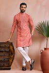 Buy_Arihant Rai Sinha_Orange Cotton, Silk Butti Print Kurta Set _at_Aza_Fashions