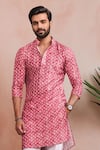 Buy_Arihant Rai Sinha_Red Cotton, Silk Woven Panels Kurta Set _Online_at_Aza_Fashions
