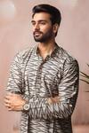 Buy_Arihant Rai Sinha_Cream Linen Printed Blended Short Kurta _Online_at_Aza_Fashions