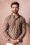 Buy_Arihant Rai Sinha_Blue Linen Printed Short Kurta _at_Aza_Fashions