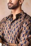 Arihant Rai Sinha_Blue Linen Printed Short Kurta _Online_at_Aza_Fashions