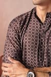 Arihant Rai Sinha_Brown Linen Printed Short Kurta _Online_at_Aza_Fashions