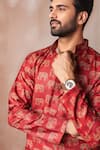 Buy_Arihant Rai Sinha_Red Linen Printed Elephant Motif Short Kurta _Online_at_Aza_Fashions