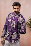 Arihant Rai Sinha_Purple Muslin Printed Floral Short Kurta _Online_at_Aza_Fashions
