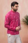 Arihant Rai Sinha_Pink Viscose Printed Band Collar Short Kurta _Online_at_Aza_Fashions