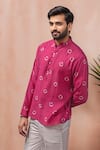 Buy_Arihant Rai Sinha_Pink Viscose Printed Band Collar Short Kurta _Online_at_Aza_Fashions