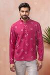 Buy_Arihant Rai Sinha_Pink Viscose Printed Band Collar Short Kurta _at_Aza_Fashions