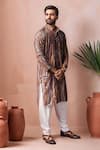 Buy_Arihant Rai Sinha_Brown Viscose, Silk Swirl Print Kurta Set _Online_at_Aza_Fashions