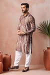 Shop_Arihant Rai Sinha_Brown Viscose, Silk Swirl Print Kurta Set _Online_at_Aza_Fashions