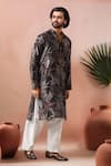 Arihant Rai Sinha_Black Modal, Silk Leaf Print Kurta Set _Online_at_Aza_Fashions