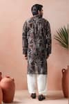 Shop_Arihant Rai Sinha_Black Modal, Silk Leaf Print Kurta Set _at_Aza_Fashions