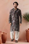 Buy_Arihant Rai Sinha_Black Modal, Silk Leaf Print Kurta Set _at_Aza_Fashions