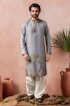 Buy Arihant Rai Sinha Blue Linen, Silk Embroidery Palm Tree Kurta And Salwar Set at Aza Fashions Buy_Arihant Rai Sinha_Blue Linen, Silk Embroidery Palm Tree Kurta And Salwar Set _at_Aza_Fashions