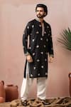 Arihant Rai Sinha_Black Linen, Silk Embroidery Kurta And Salwar Set _Online_at_Aza_Fashions