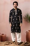 Buy_Arihant Rai Sinha_Black Linen, Silk Embroidery Kurta And Salwar Set _at_Aza_Fashions