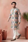 Shop_Arihant Rai Sinha_Multi Color Linen, Silk Printed Kurta And Art Salwar Set _Online_at_Aza_Fashions