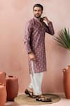 Arihant Rai Sinha_Wine Cotton, Silk Printed Kurta And Salwar Set _Online_at_Aza_Fashions