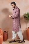 Buy_Arihant Rai Sinha_Wine Cotton, Silk Printed Kurta And Salwar Set _Online_at_Aza_Fashions