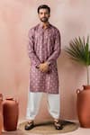 Buy_Arihant Rai Sinha_Wine Cotton, Silk Printed Kurta And Salwar Set _at_Aza_Fashions