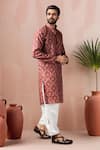 Buy_Arihant Rai Sinha_Maroon Cotton, Silk Jaal Print Kurta And Salwar Set _Online_at_Aza_Fashions