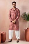 Buy_Arihant Rai Sinha_Maroon Cotton, Silk Jaal Print Kurta And Salwar Set _at_Aza_Fashions
