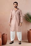 Buy_Arihant Rai Sinha_Brown Cotton, Silk Floral Print Kurta And Salwar Set _at_Aza_Fashions