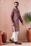 Arihant Rai Sinha_Wine Cotton, Silk Abstract Print Kurta Set _Online_at_Aza_Fashions