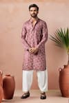 Shop_Arihant Rai Sinha_Wine Cotton, Silk Abstract Print Kurta Set _Online_at_Aza_Fashions