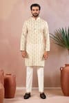 Buy_Arihant Rai Sinha_Cream Linen, Cotton Paisley Pattern Kurta And Pant Set _at_Aza_Fashions