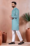Arihant Rai Sinha_Aqua Linen, Cotton Butti Print Kurta And Pant Set _Online_at_Aza_Fashions