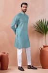 Buy_Arihant Rai Sinha_Aqua Linen, Cotton Butti Print Kurta And Pant Set _Online_at_Aza_Fashions