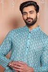 Shop_Arihant Rai Sinha_Aqua Linen, Cotton Butti Print Kurta And Pant Set _Online_at_Aza_Fashions