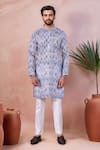 Buy_Arihant Rai Sinha_Blue Linen, Cotton Geometric Pattern Kurta And Pant Set _at_Aza_Fashions