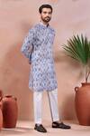 Buy_Arihant Rai Sinha_Blue Linen, Cotton Geometric Pattern Kurta And Pant Set _Online_at_Aza_Fashions