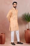 Arihant Rai Sinha_Peach Linen, Cotton Abstract Print Kurta And Pant Set _Online_at_Aza_Fashions