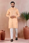 Buy_Arihant Rai Sinha_Peach Linen, Cotton Abstract Print Kurta And Pant Set _at_Aza_Fashions