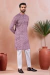 Arihant Rai Sinha_Purple Linen, Cotton Leaf Motif Pattern Kurta And Pant Set _Online_at_Aza_Fashions