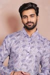 Shop_Arihant Rai Sinha_Purple Linen, Cotton Leaf Pattern Kurta And Pant Set _Online_at_Aza_Fashions