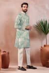Arihant Rai Sinha_Aqua Linen, Cotton Abstract Print Kurta And Pant Set _Online_at_Aza_Fashions