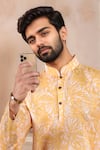 Shop_Arihant Rai Sinha_Mustard Linen, Cotton Abstract Print Kurta And Pant Set _Online_at_Aza_Fashions