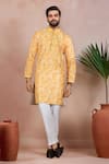 Buy_Arihant Rai Sinha_Mustard Cotton Embroidery, Foil Printing Ombre Work Kurta Set _at_Aza_Fashions