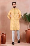 Buy_Arihant Rai Sinha_Mustard Cotton Embroidery, Foil Printing Ombre Work Kurta Set _Online_at_Aza_Fashions