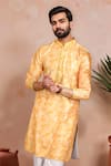 Shop_Arihant Rai Sinha_Mustard Cotton Embroidery, Foil Printing Ombre Work Kurta Set _Online_at_Aza_Fashions