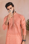 Arihant Rai Sinha_Orange Cotton Embroidery Butti Jaal Pattern Kurta Set _Online_at_Aza_Fashions
