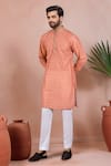 Buy_Arihant Rai Sinha_Orange Cotton Embroidery Butti Jaal Pattern Kurta Set _Online_at_Aza_Fashions