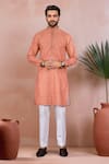 Buy_Arihant Rai Sinha_Orange Cotton Embroidery Butti Jaal Pattern Kurta Set _at_Aza_Fashions