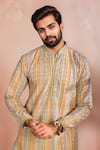 Buy_Arihant Rai Sinha_Yellow Cotton Embroidery Stripe Pattern Kurta Set _Online_at_Aza_Fashions