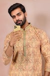 Buy_Arihant Rai Sinha_Peach Cotton Embroidery, Foil Printing Paisley Work Kurta Set _Online_at_Aza_Fashions