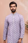 Buy_Arihant Rai Sinha_Lavender Cotton Embroidery, Foil Printing Butti Work Kurta And Pant Set _Online_at_Aza_Fashions